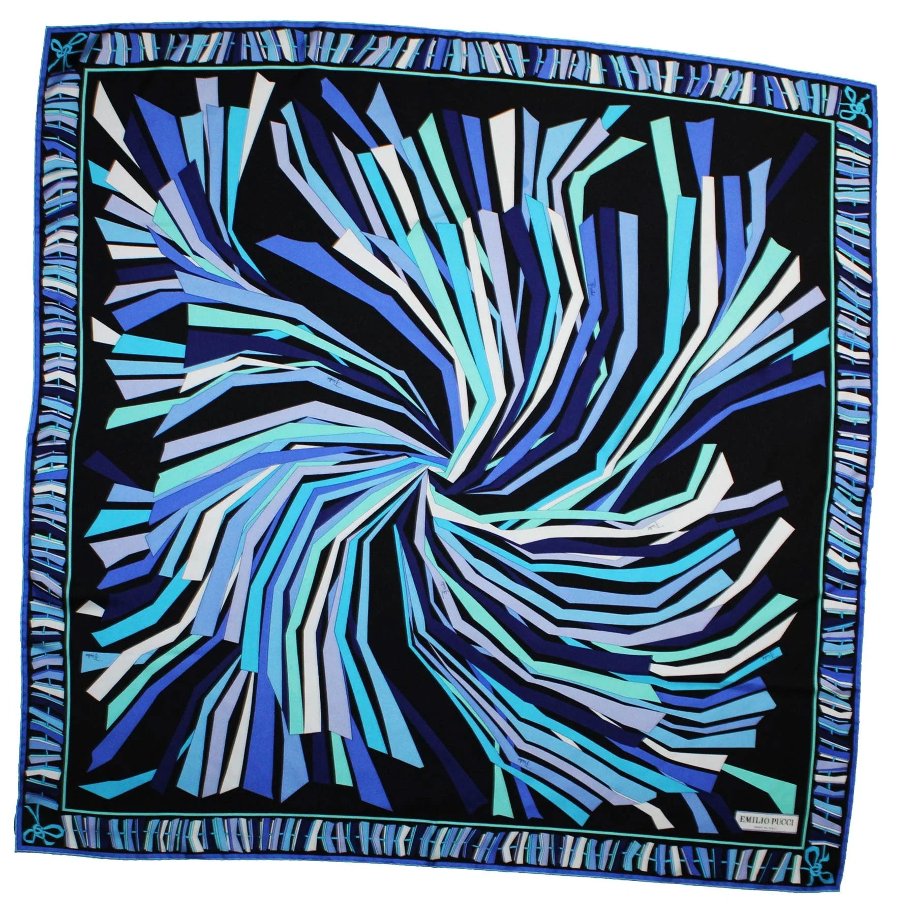 Emilio Pucci Scarf Blue Design - Large Twill Silk Square Foulard 