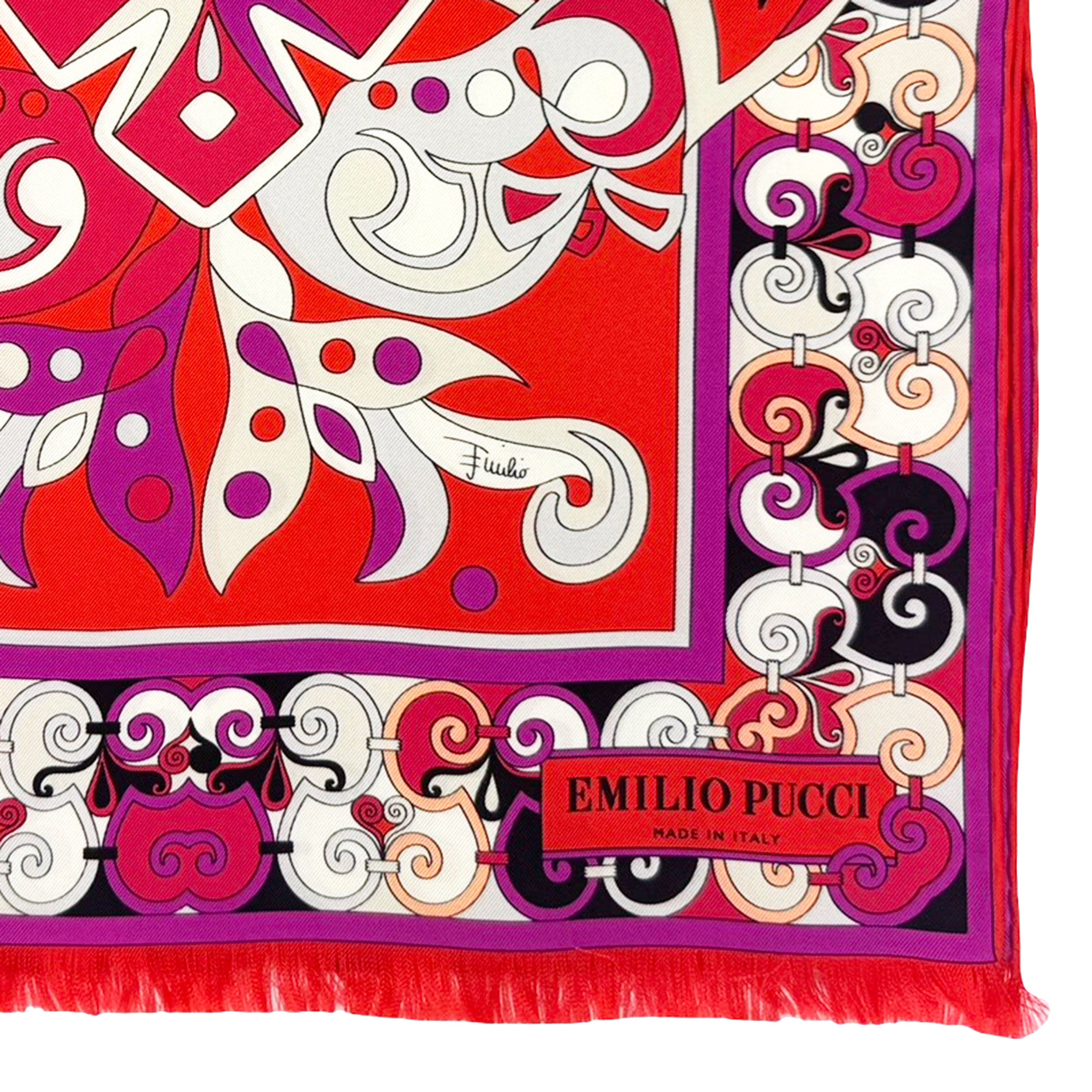 Emilio Pucci Scarf Red Purple Design - Silk Fringe Shawl SALE