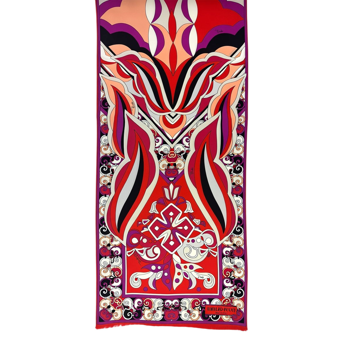 Emilio Pucci Scarf Red Purple Design - Silk Fringe Shawl