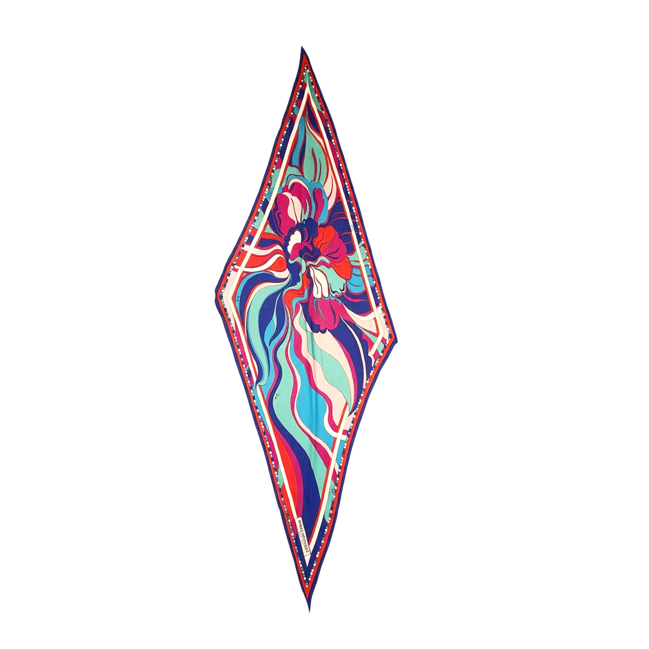 Emilio Pucci Scarf Royal Blue Pink - Diamond Shape Wool Silk Shawl