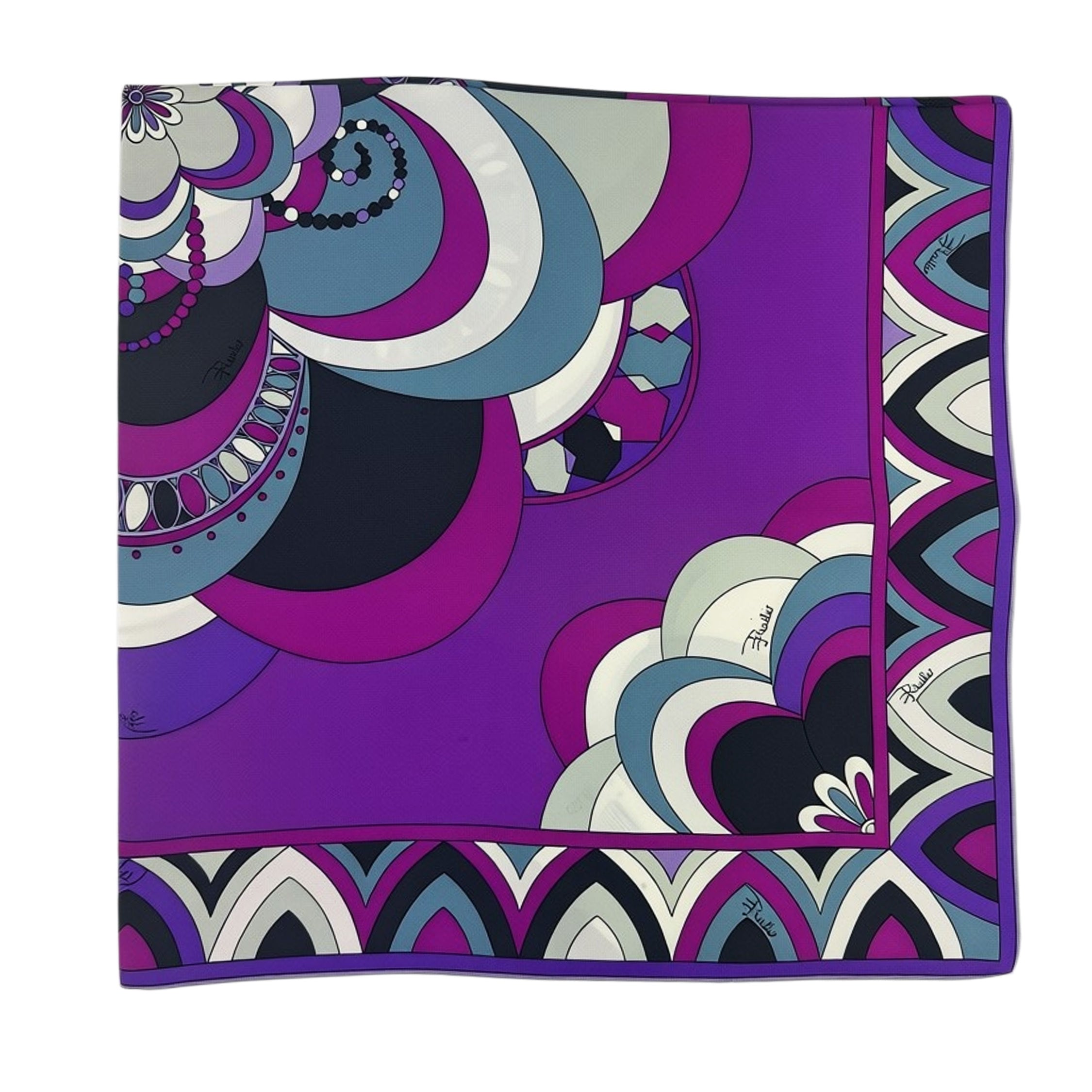 Emilio Pucci Small Scarf Purple Gray Design - Twill Silk Square