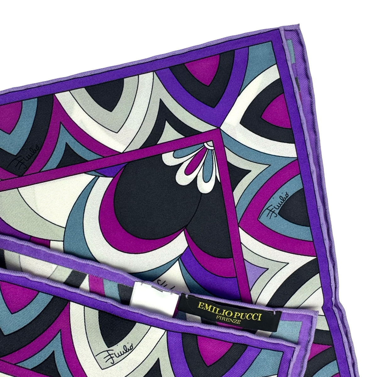 Emilio Pucci Small Scarf Purple Gray Design - Twill Silk Square Foulard