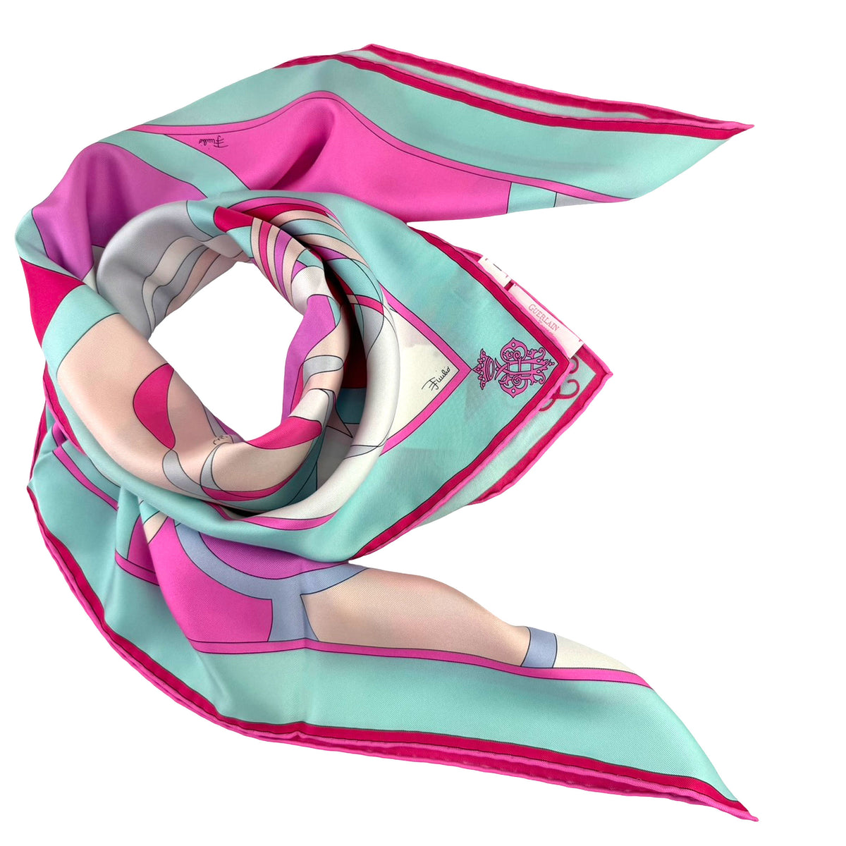 Pucci Square Scarf Pink Sky Blue Design - Guerlain by Emilio Pucci