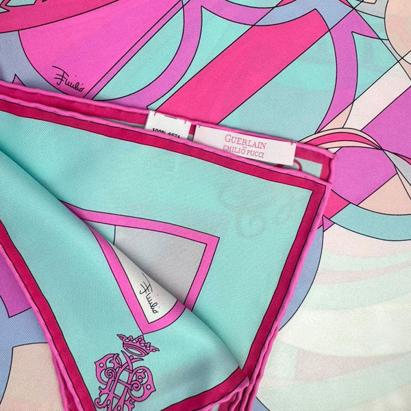 『GUERLAIN by EMILIO PUCCI』大判 シルク スカーフ Pucci Square Scarf Pink Sky Blue Design - Guerlain by Emilio Pucci