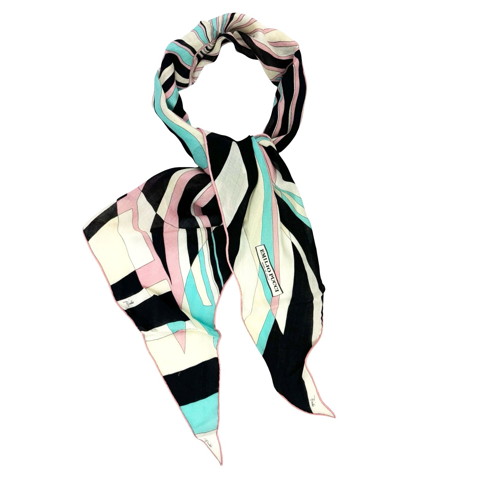 Emilio Pucci Scarf Sky Blue Pink - Diamond Shape Wool Silk Shawl