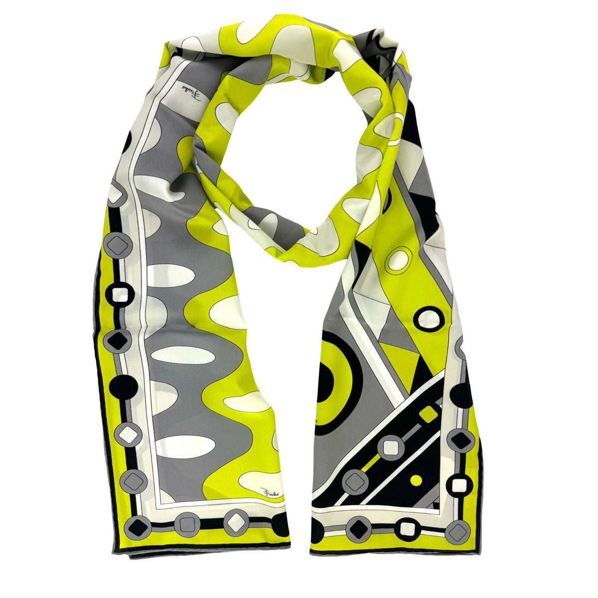 Emilio Pucci Scarf Signature Lime Gray Black - Silk Shawl