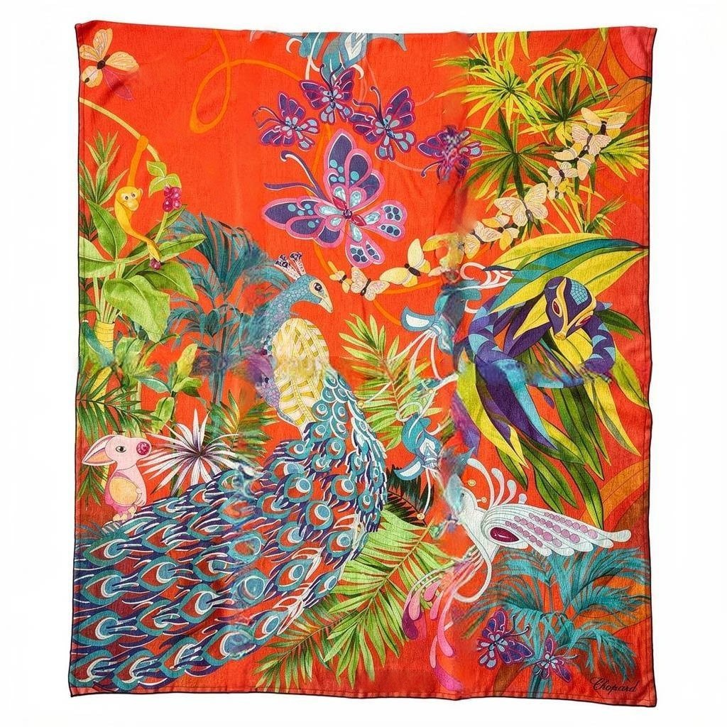 Chopard Scarf Red Orange Floral  Genuine