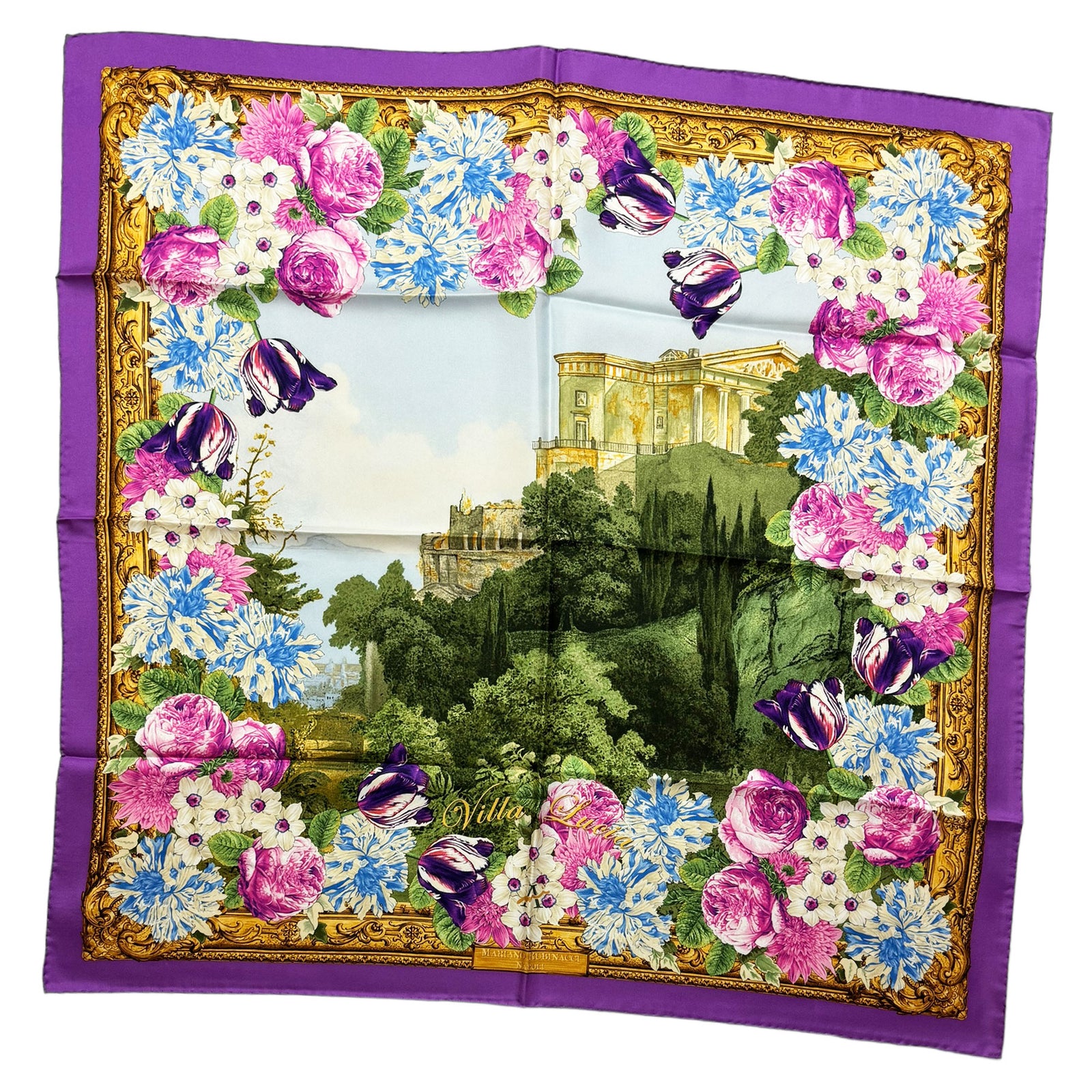 Laura Biagiotti Scarf Floral Purple Gold - Square Silk Foulard