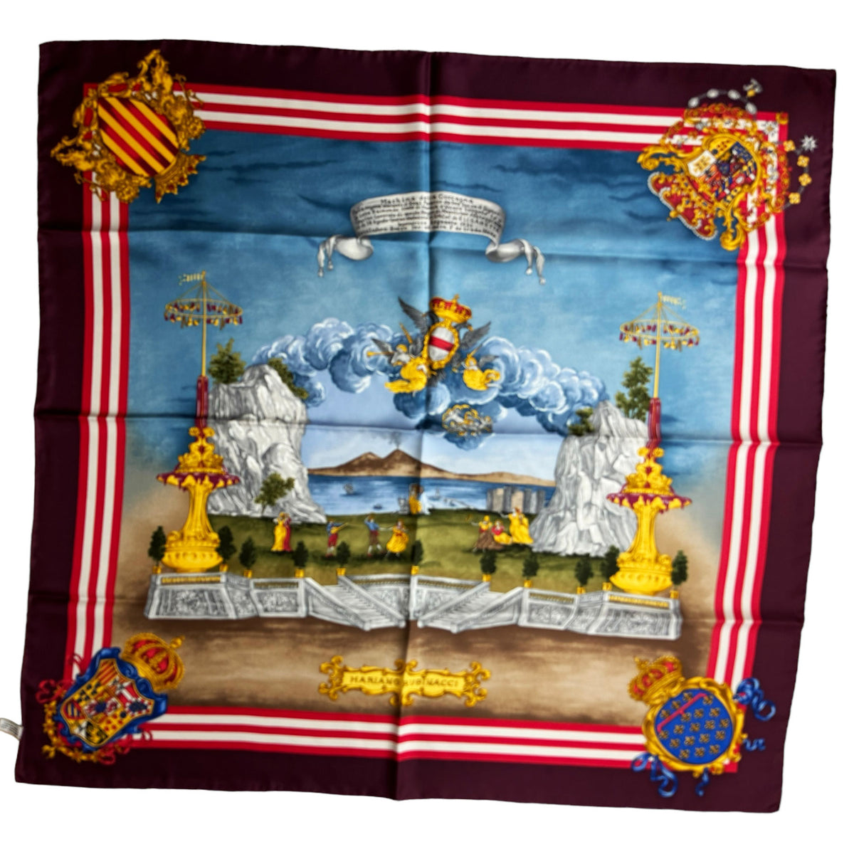 Rubinacci Scarf Maroon Design - Square Foulard 