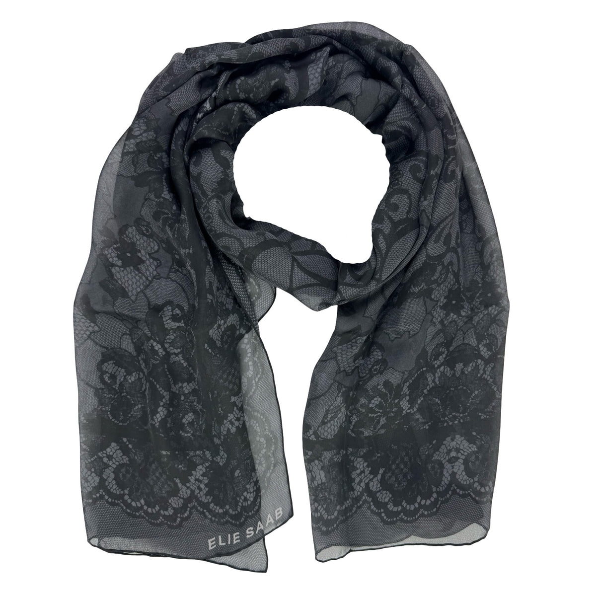 Elie Saab Scarf Black Pattern - Lightweight Silk Shawl
