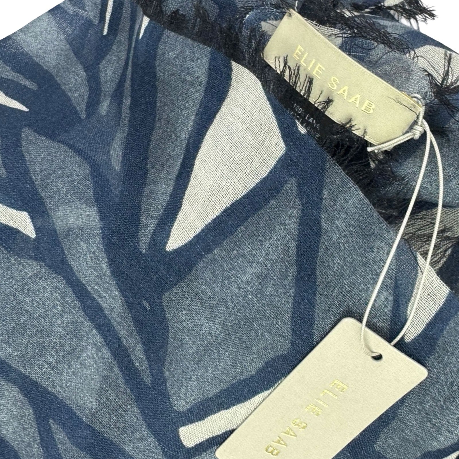 Elie Saab Scarf Blue Leaves Design - Extra Large Wool Shawl