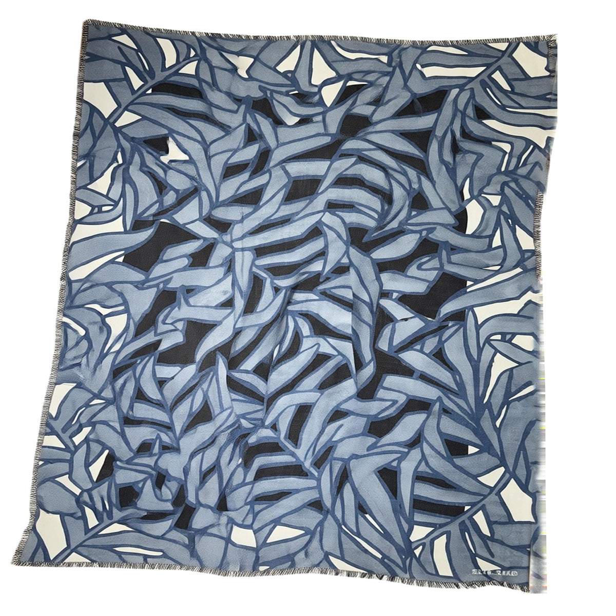 Elie Saab Scarf Blue Leaves Design - Extra Large Wool Shawl