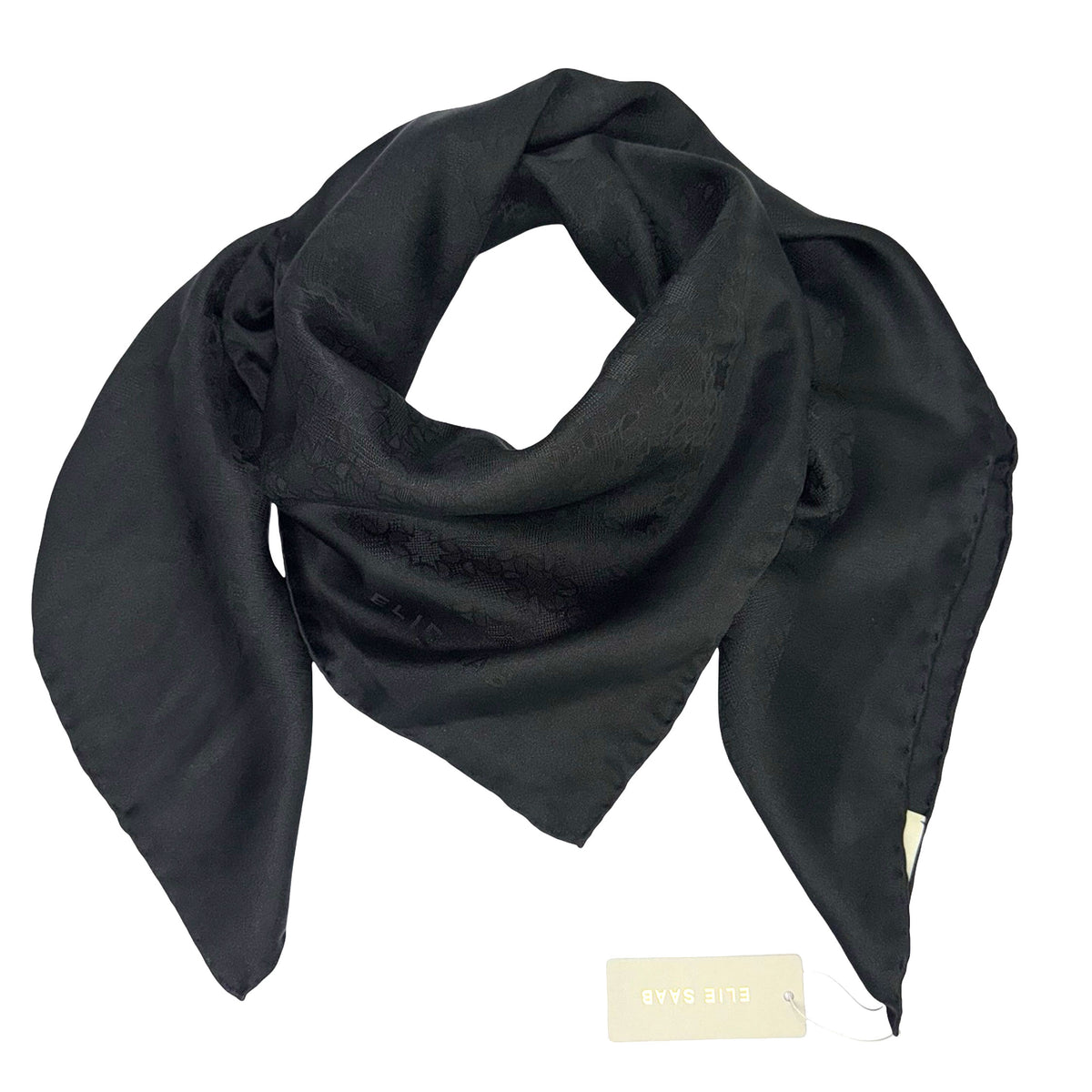Elie Saab Scarf Black Tonal Pattern - Twill silk Square Foulard