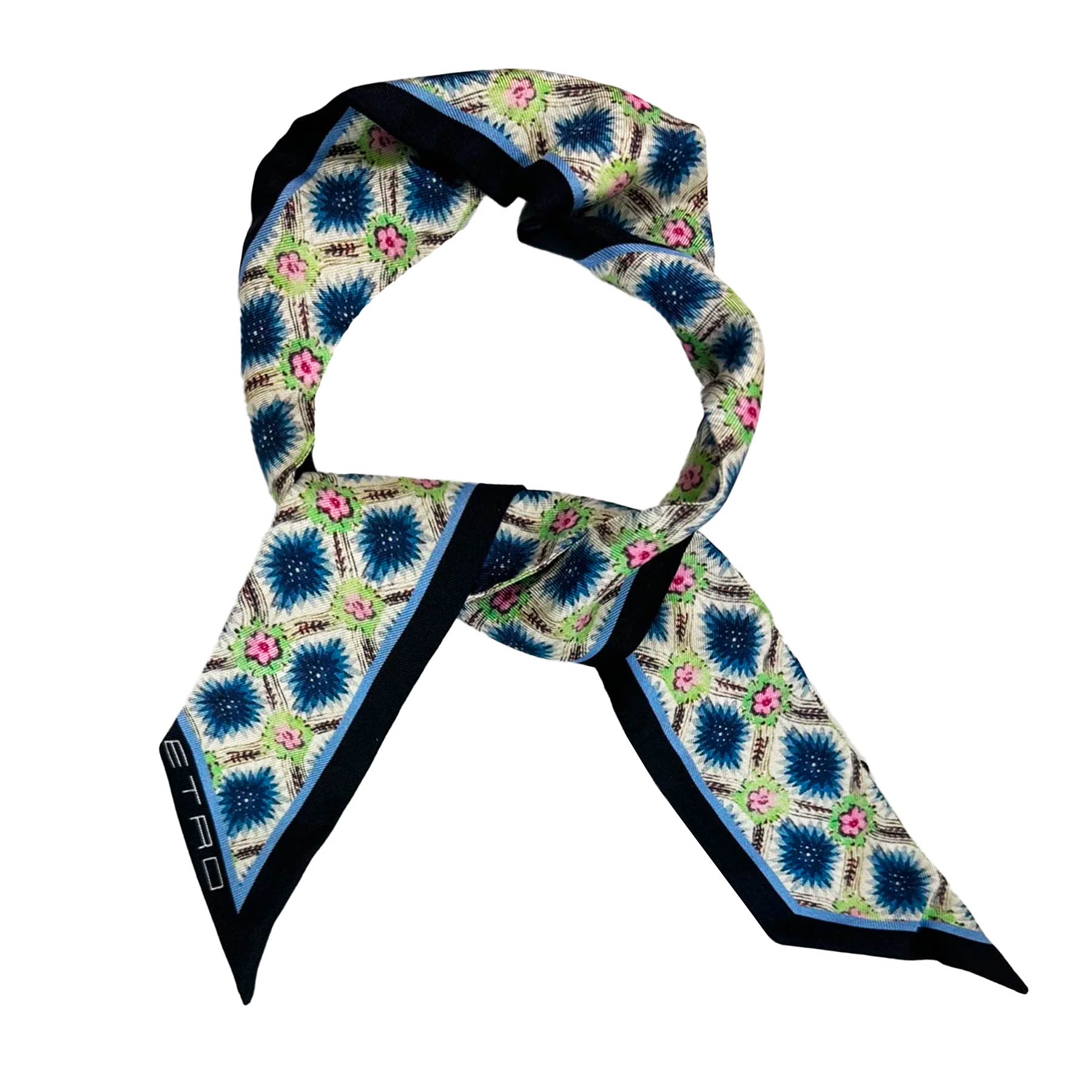 Etro Twilly Scarf Blue Pink Floral Design - Women Collection Etro Twilly Scarf Blue Pink Floral Design - Women Collection