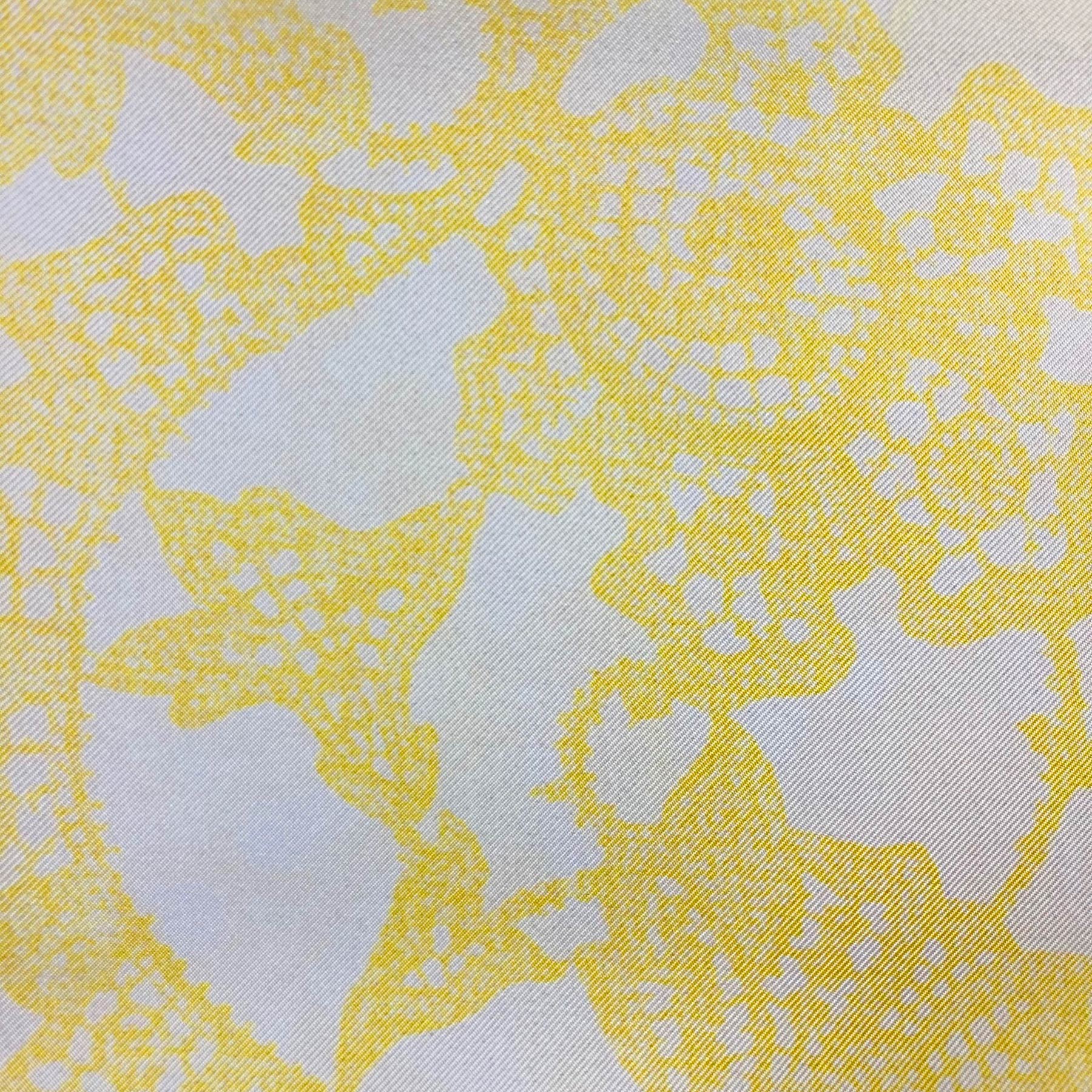 Ermanno Scervino Scarf White Yellow Ornamental Design - 27" Square Twill Silk Scarf