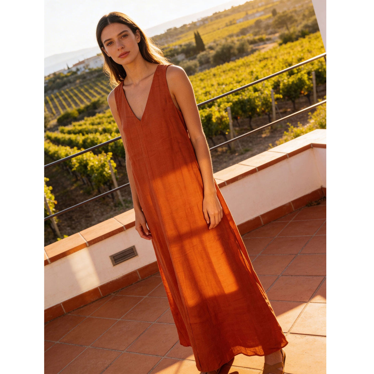Olivia Brown Sleeveless Kaftan - Women Beachwear