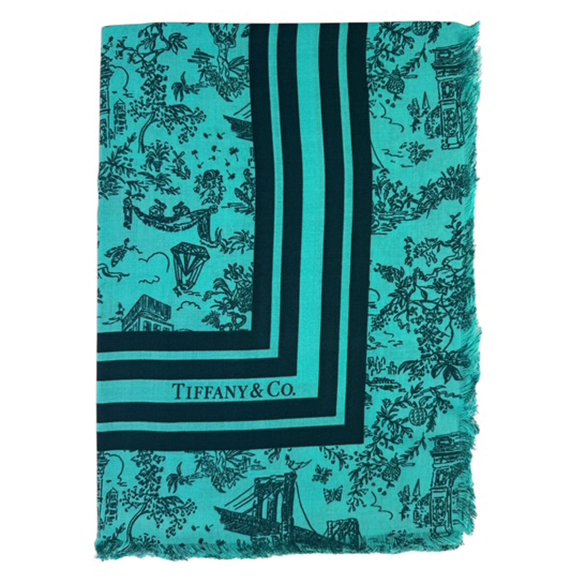 Tiffany &amp; Co Scarf Tiffany Blue City Design - Extra Large Square Cashmere Silk Shawl