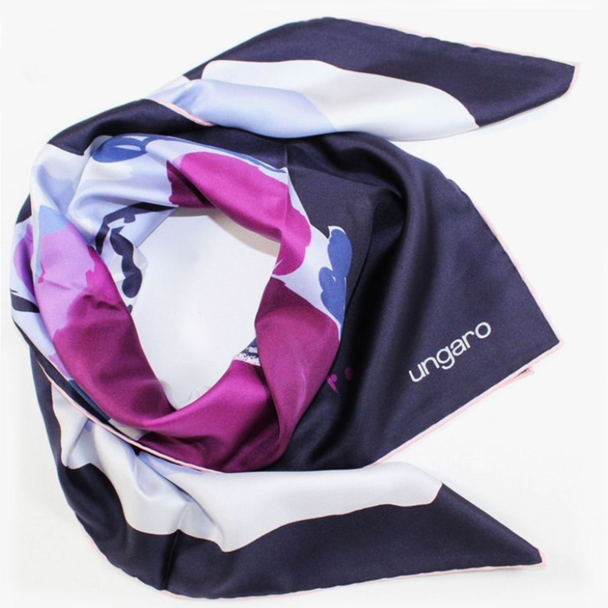 Ungaro Scarf Purple Floral - Twill Silk Square Foulard SALE