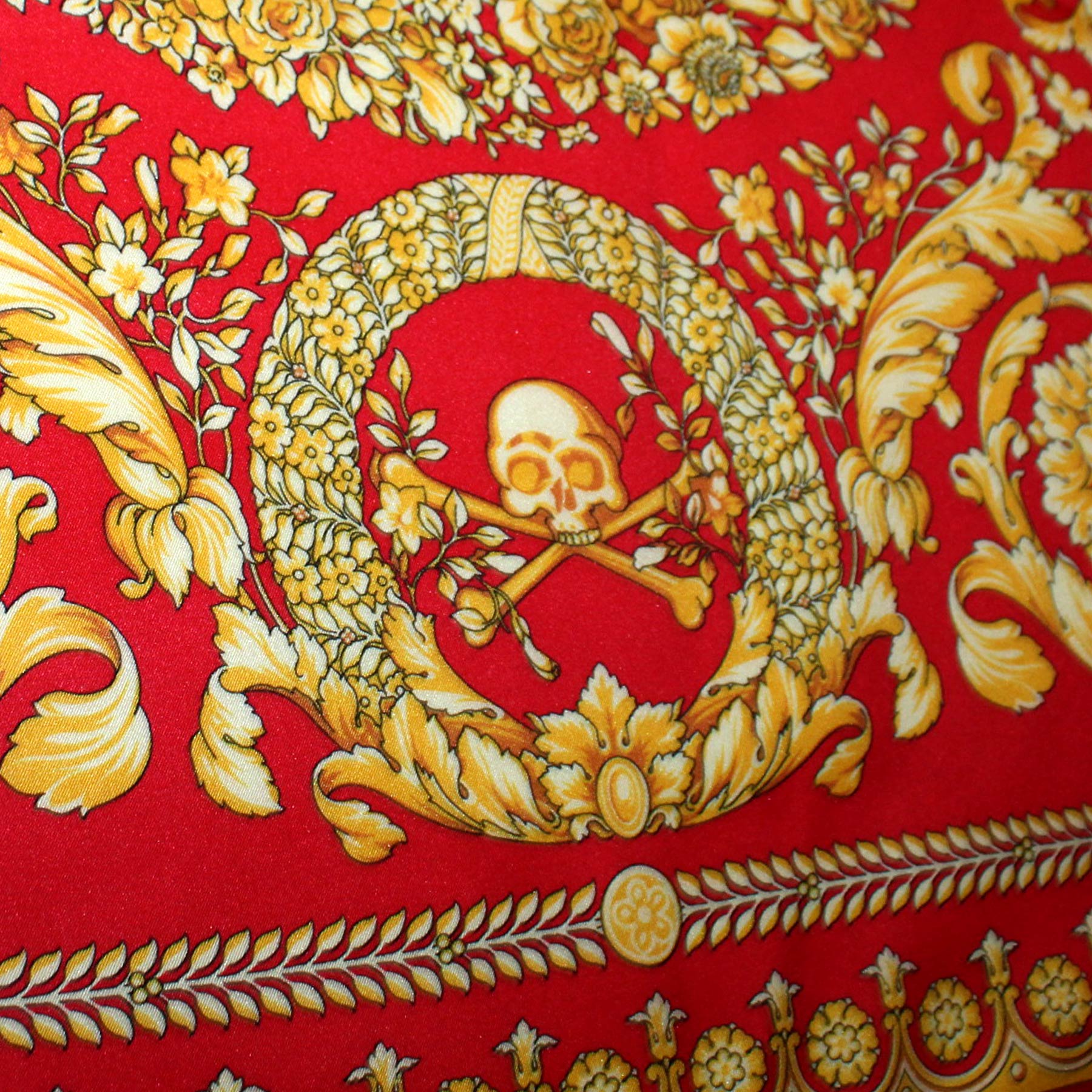 Versace Scarf Red Gold Baroque Skull 
