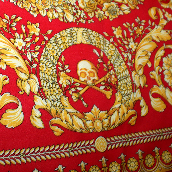 Versace Silk Scarf Red Gold Baroque Skull - Large 36 Inch