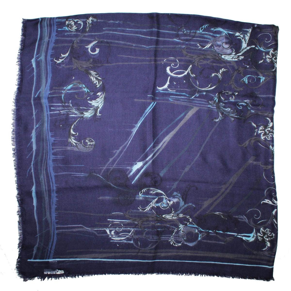 Versace Scarf Dark Blue Ornamental Large 55 Inch Square Shawl