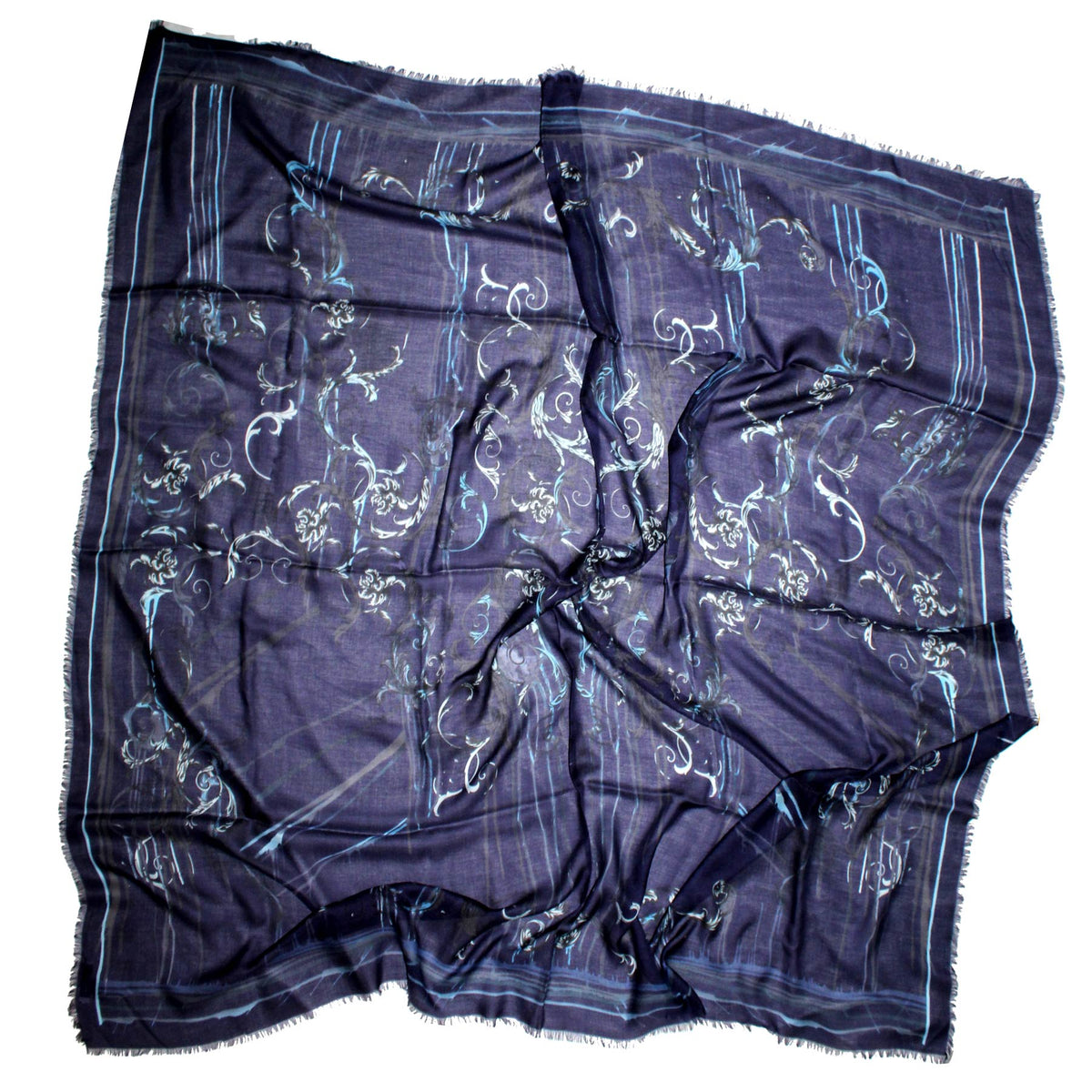 Versace Scarf Dark Blue Ornamental Square Shawl