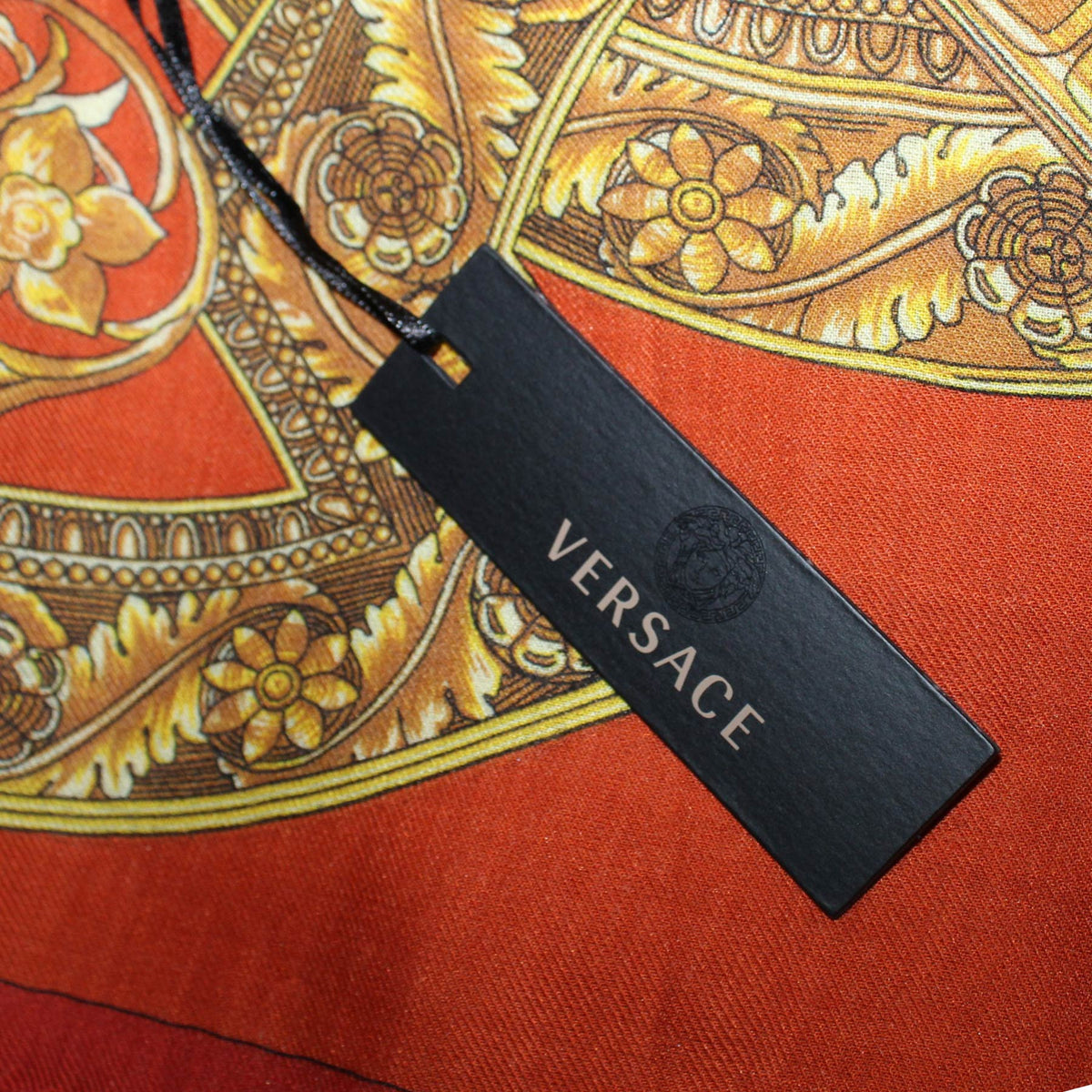 Versace Scarf Orange Gold Signature Baroque &amp; Medusa  - Wool Silk Shawl FINAL SALE