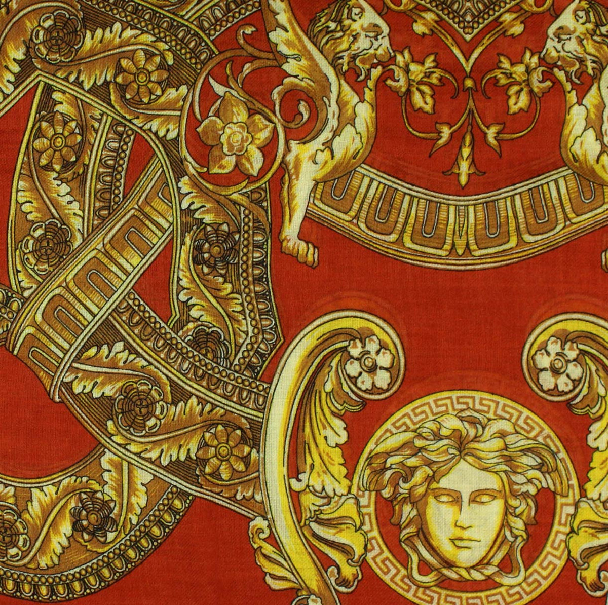Versace Scarf Orange Gold Signature Baroque &amp; Medusa  - Wool Silk Shawl FINAL SALE