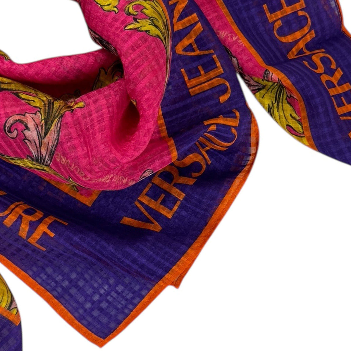 Versace Silk Square Scarf Pink Purple Orange Barocco Design - Versace Jeans Couture