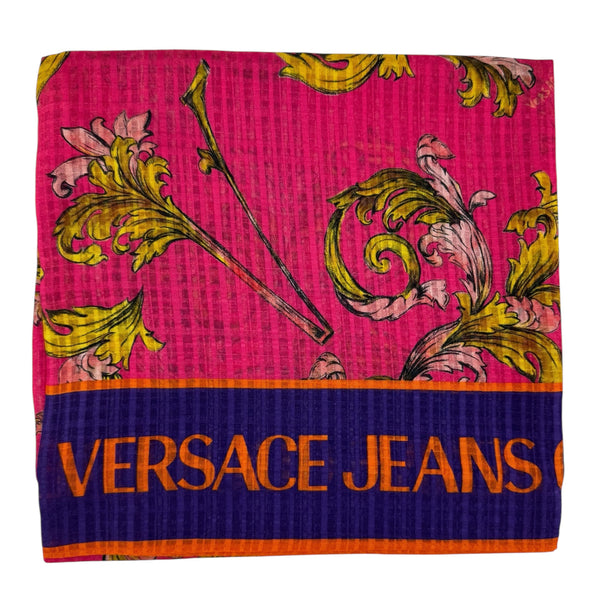Versace Silk Square Scarf Pink Purple Orange Barocco Design