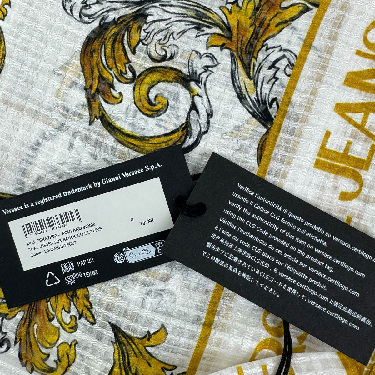 Versace Silk Square Scarf White Mustard-Gold 