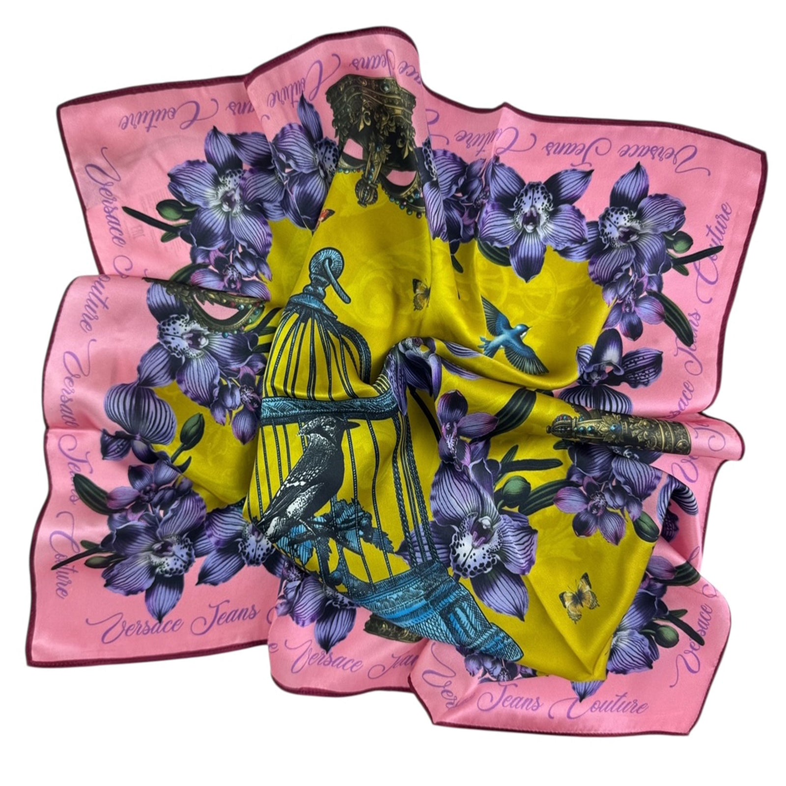Versace Scarf - Versace Jeans Couture Square Silk Foulard Bird Cage