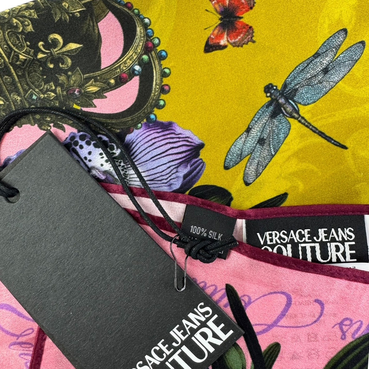 Versace Scarf Olive Pink Cabinet Cage - Versace Jeans Couture Square Silk Foulard - Fall/ Winter 2025/ 2026 Collection