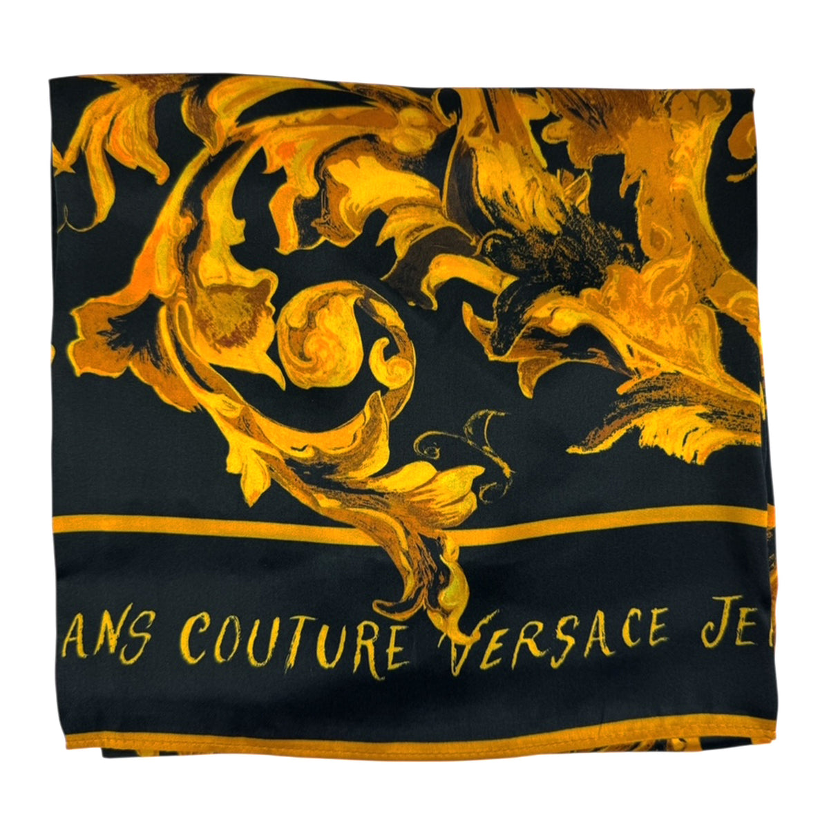 Versace Scarf Black Gold Barocco Design - Versace Jeans Couture - 27&quot; Silk Square