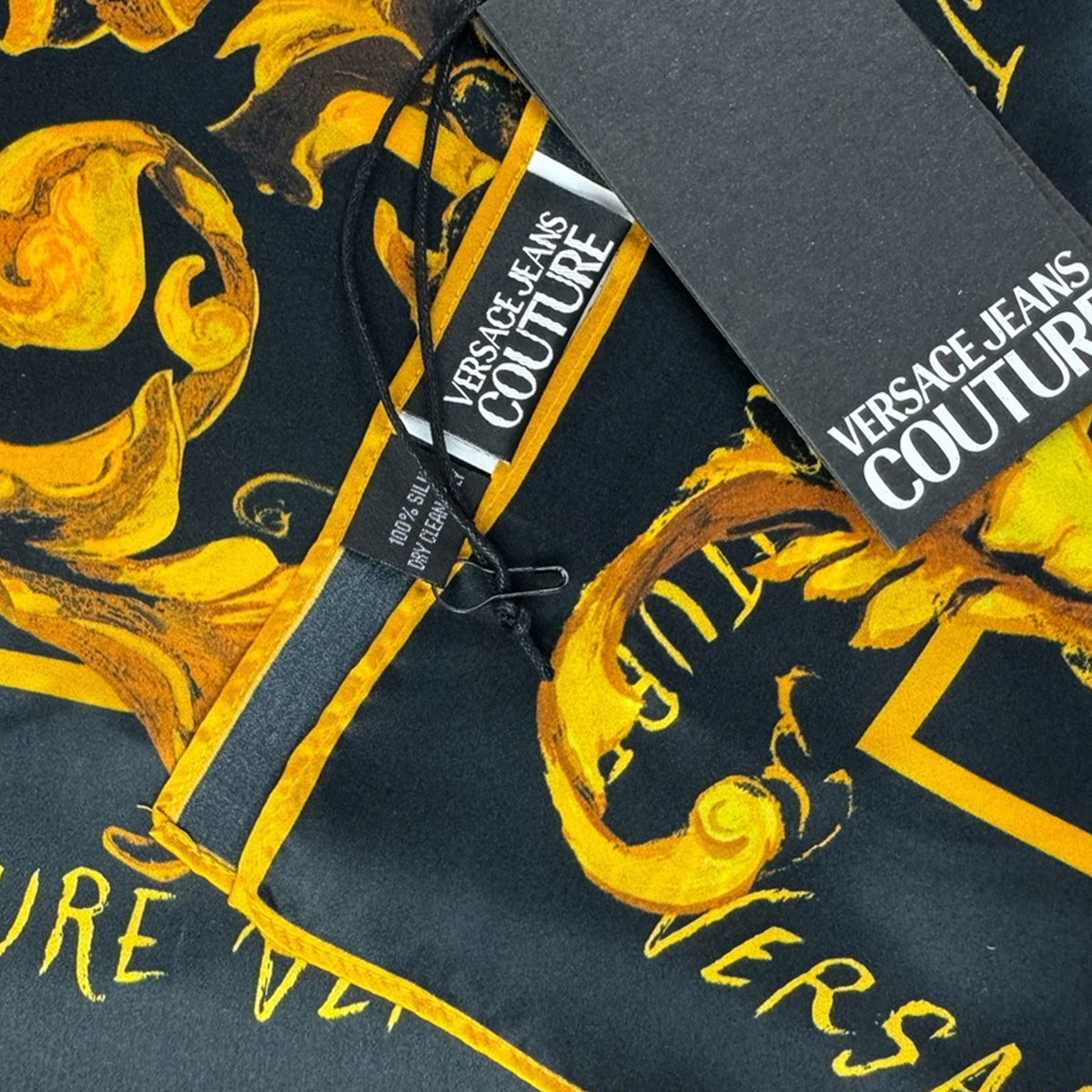 Versace Scarf Black Gold Porcelain Baroque - Versace Jeans Couture - Large Square Silk Foulard