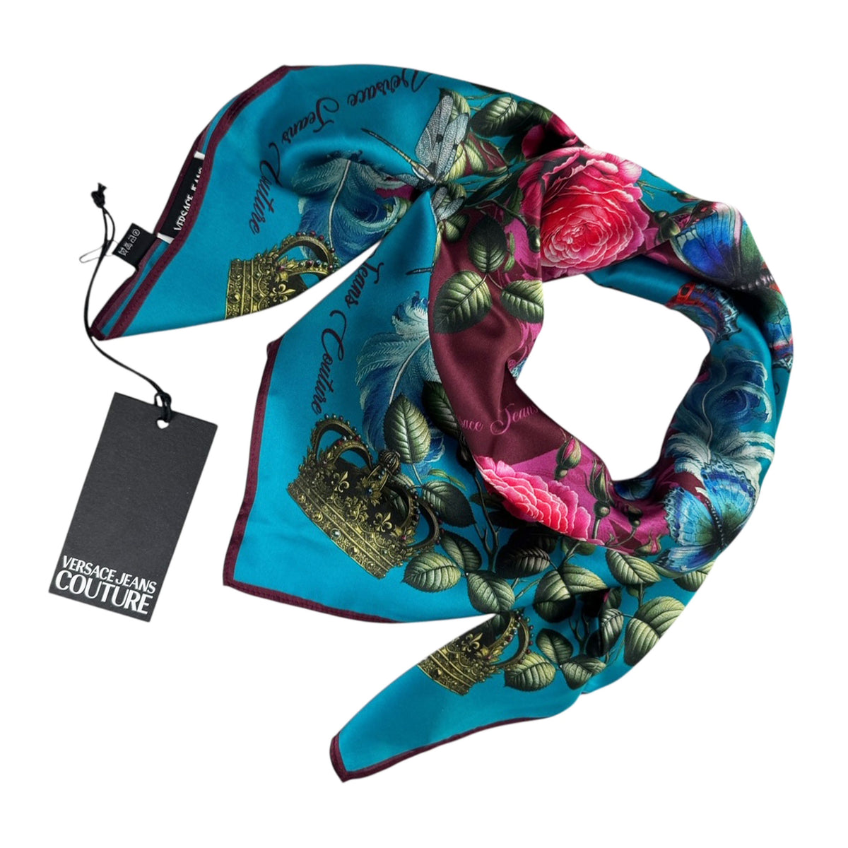 Versace Scarf Teal Pink Floral - Genuine