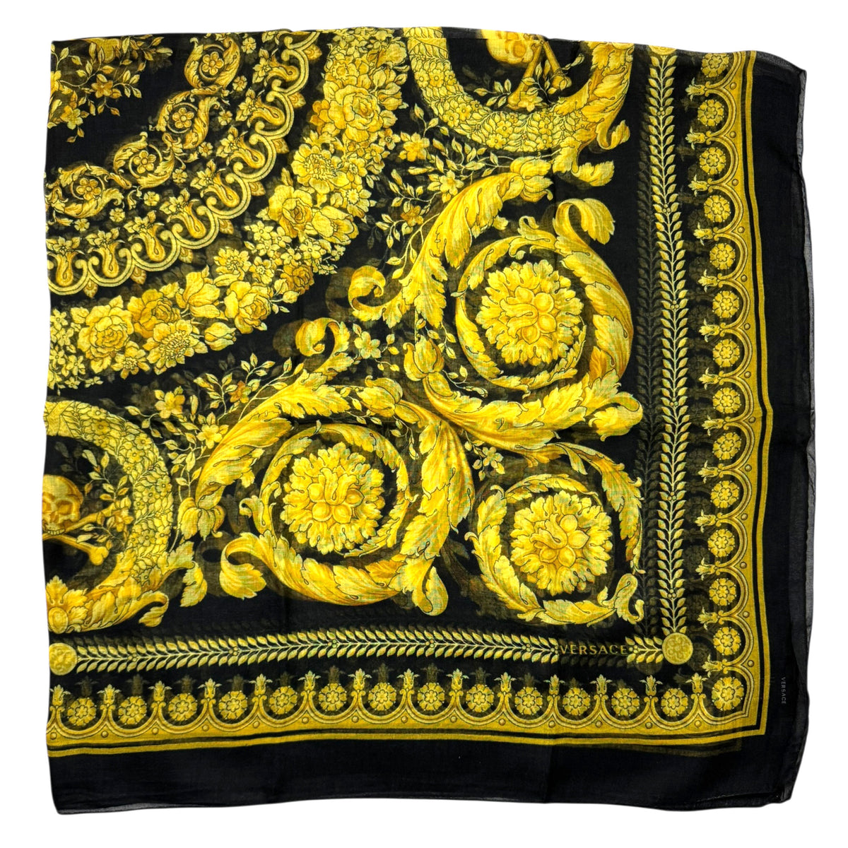 Versace Scarf Black Gold Barocco &amp; Skulls 