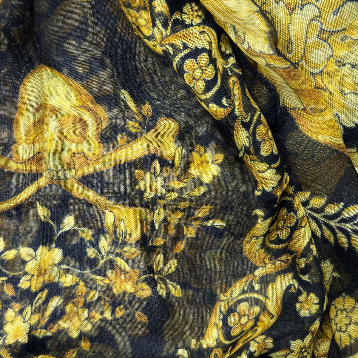 Versace Scarf Black Gold Barocco &amp; Skulls - Extra Large Square Wrap