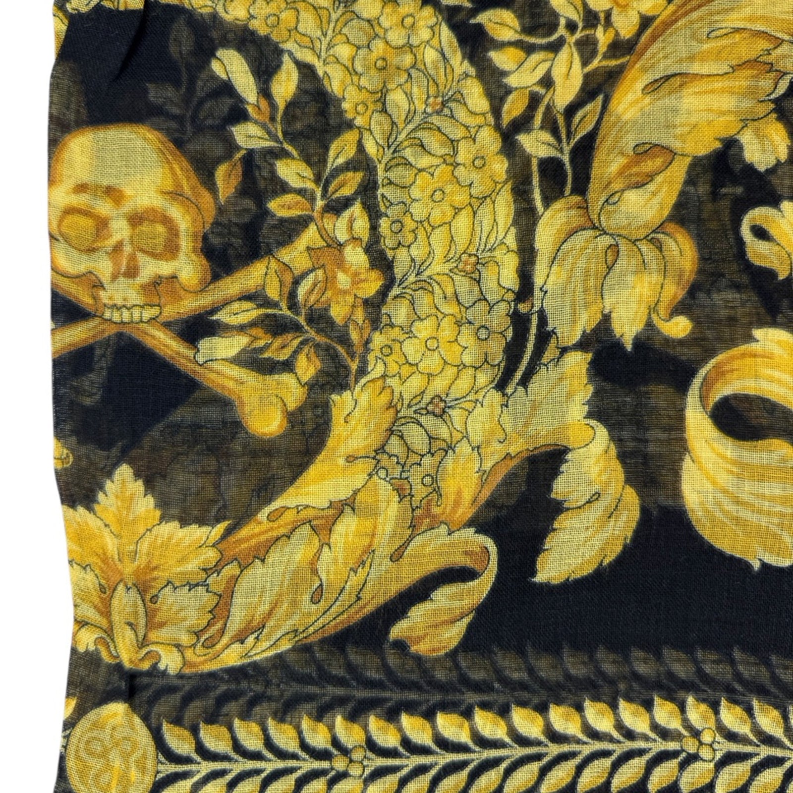 Versace Scarf Black Gold Barocco Fringe - Extra Large Square Wrap
