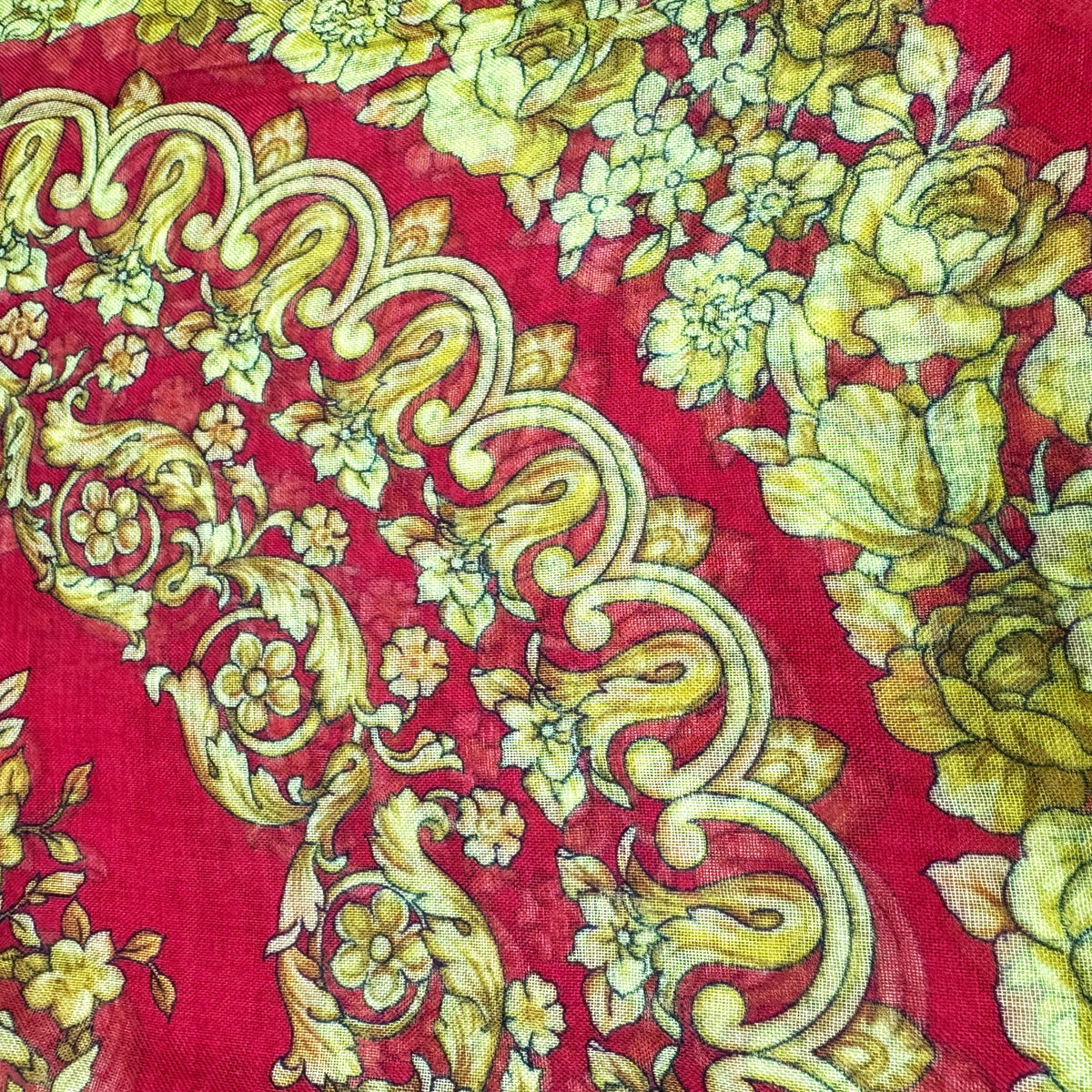 Versace Scarf Red Gold Barocco &amp; Skulls Fringe - Extra Large Square Wrap