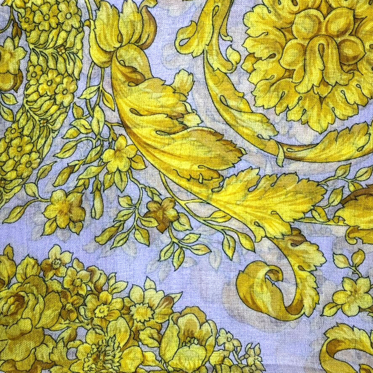 Versace Scarf Lilac Gold Barocco &amp; Skulls Fringe - Extra Large Square Wrap