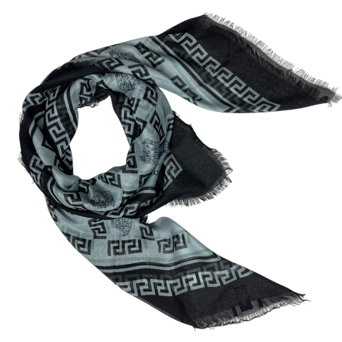 Versace Scarf Black Gray Greek Knit &amp; Medusa 