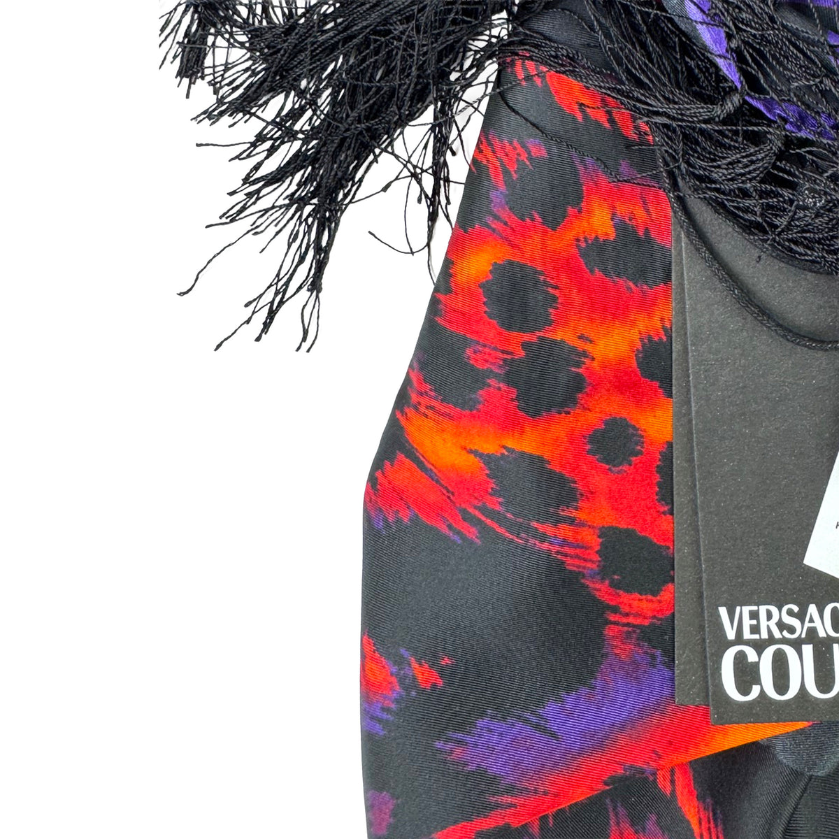Versace Silk Square Scarf Fire Red Animalier Fringe - Versace Jeans Couture
