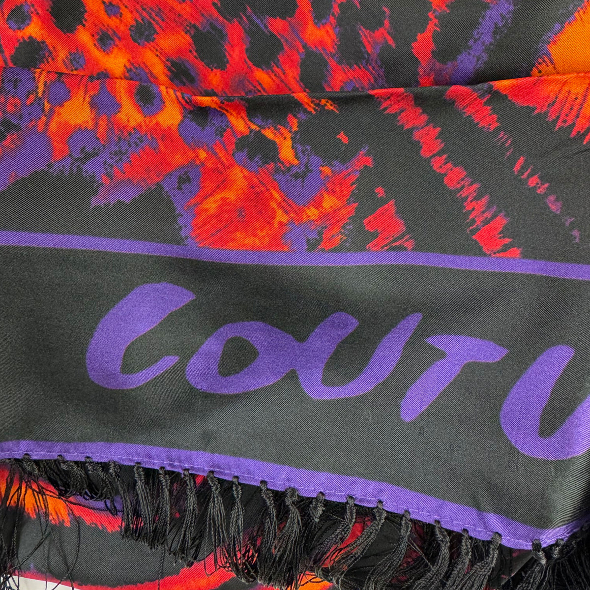 Versace Silk Square Scarf Fire Red Animalier Fringe - Versace Jeans Couture