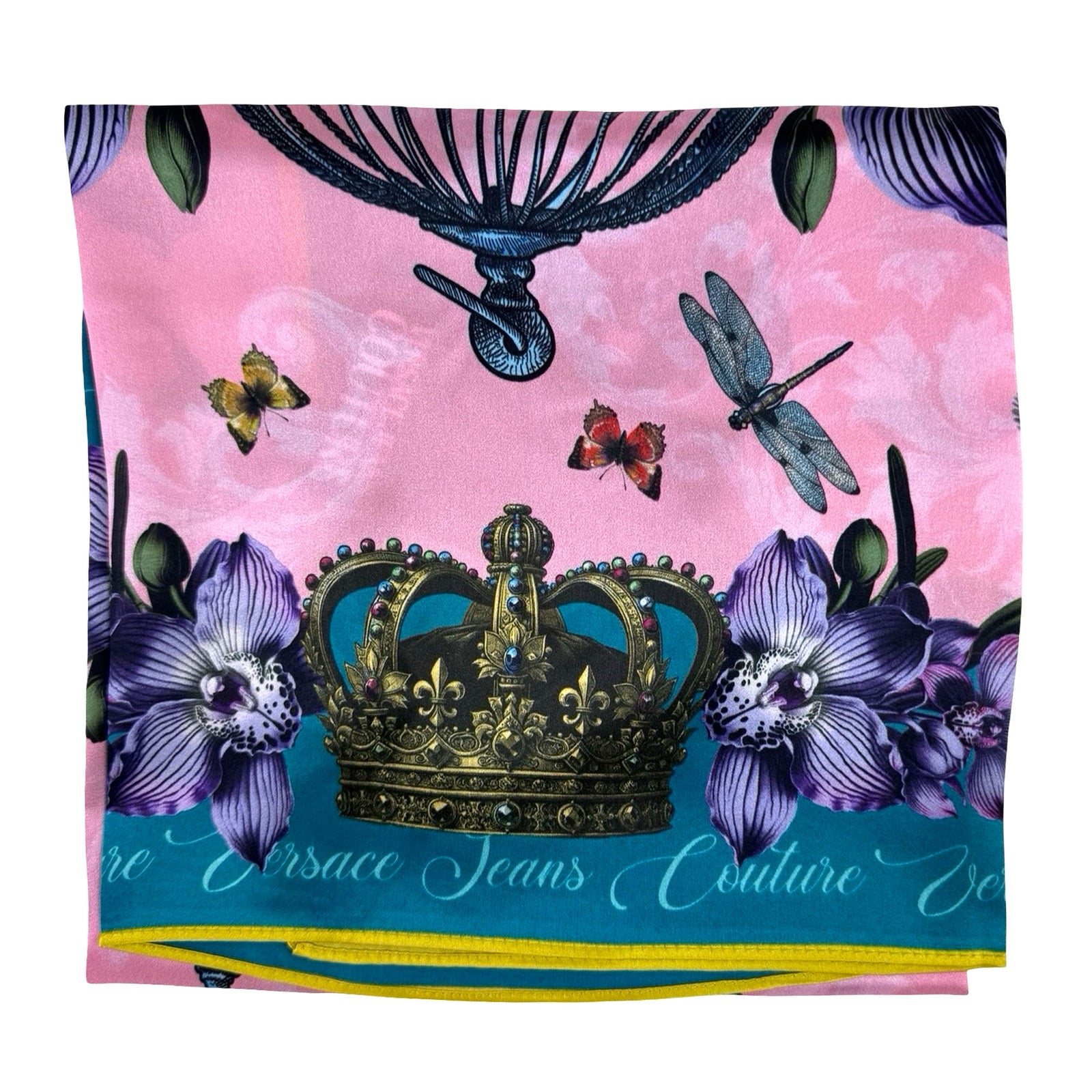Versace Scarf Pink Teal Cabinet Cage - Versace Jeans Couture Square Silk Foulard