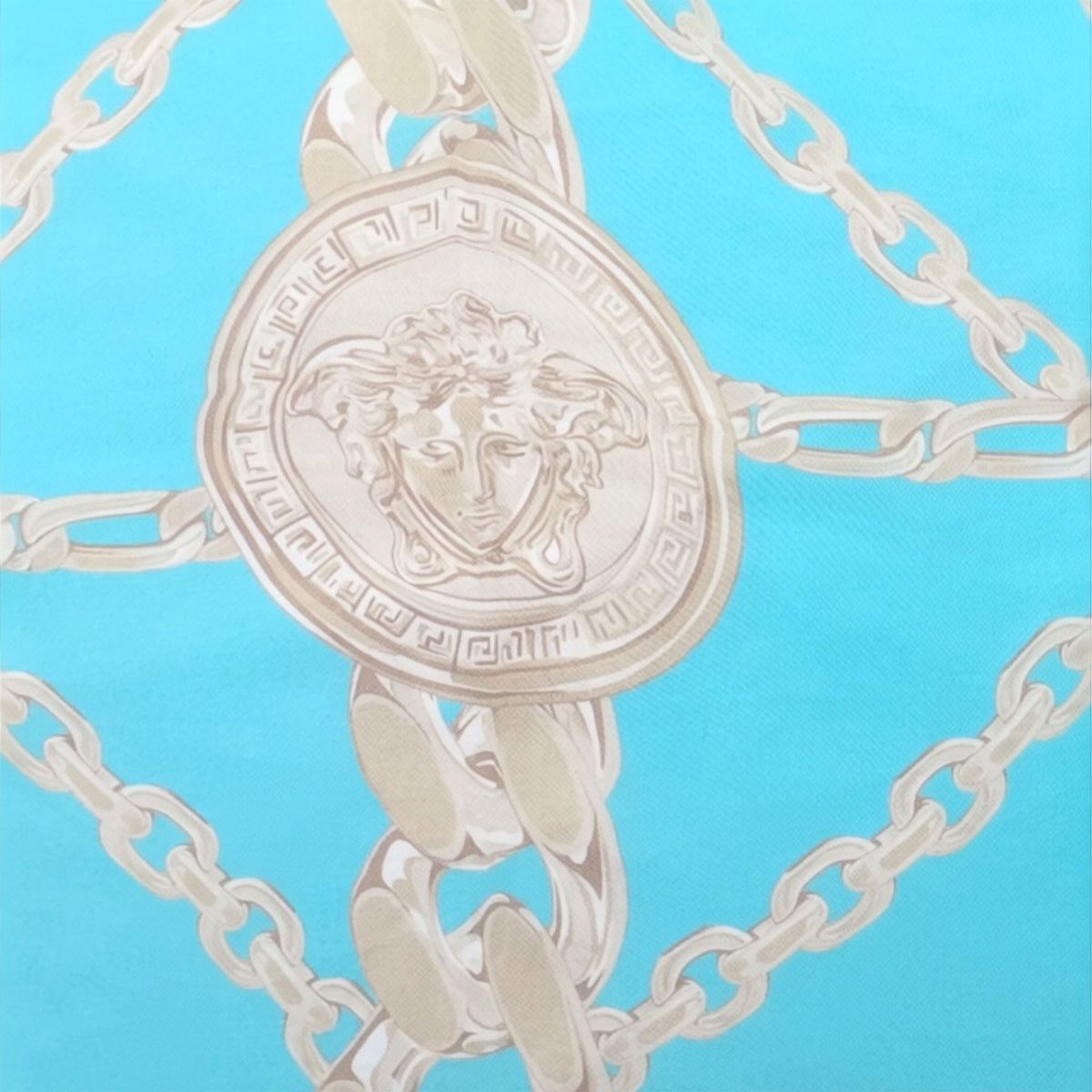 Versace Scarf Aqua Blue Gray-Silver Chain &amp; Medusa -