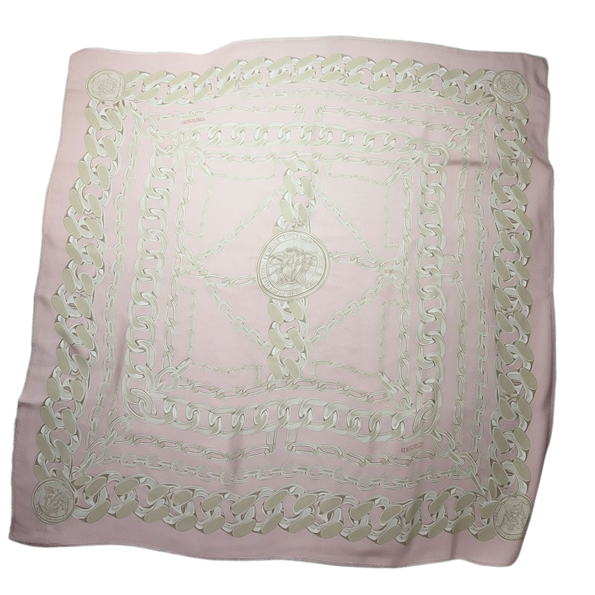 Versace Scarf Light Pink Gray-Silver Chain &amp; Medusa - Extra Large Square Shawl