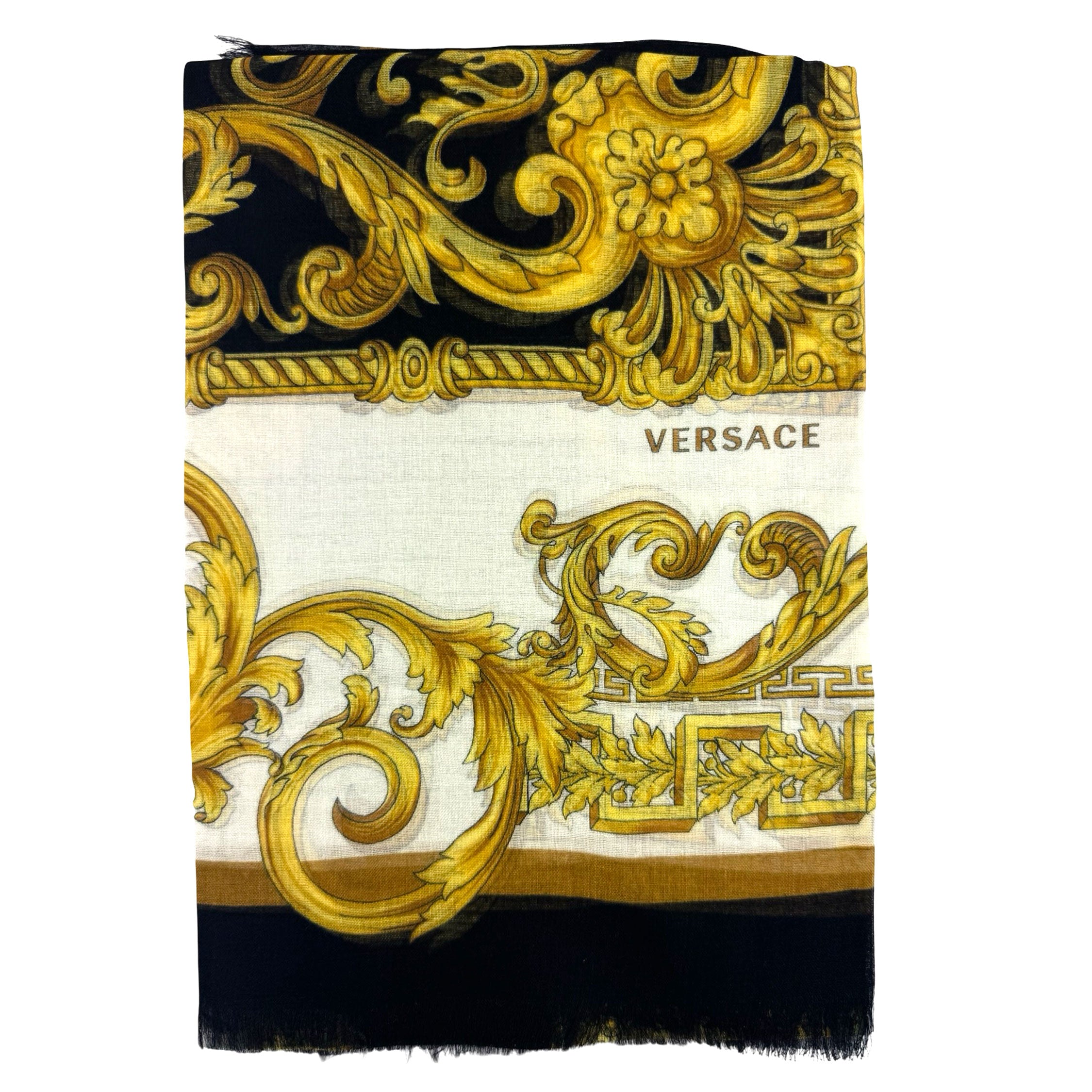 Versace Scarf Black White Gold Barocco & Greek Knit - Extra Large