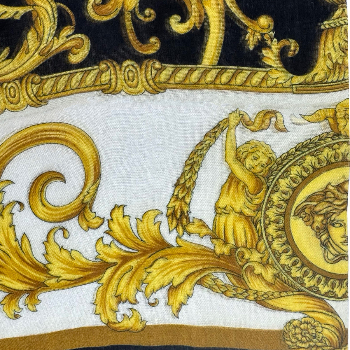 Versace Scarf Black White Gold Barocco &amp; Skulls 