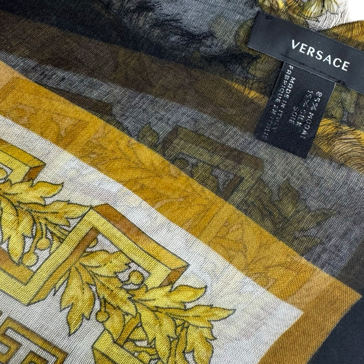 Versace Scarf Black White Gold Barocco &amp; Greek Knit - Extra Large Square Wrap